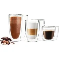 Sendez Thermoglas 6 Doppelwandige Gläser 2x450 2x200 2x90ml Kaffeegläser Thermogläser, Glas