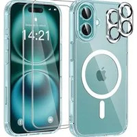 SmartUP Smartphone-Hülle 5in1 für Iphone 16 MagSafe 2X Schutzglas 2X Kameraschutz Full Case 9H 6,1 Zoll, kompletter Rundumschutz