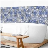 Bilderdepot24 Badrückwand blau fugenlose Wandverkleidung Bad Vintage, (Hartfolie matt » Selbstklebend SMART 0,35 mm), wasserfestes Wandpaneel Mediterranes Fliesenmuster