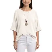 dy_mode Kurzarmbluse Damen Bluse Oversize Tunika Leichte Viskosebluse Oberteil Einfarbig in Unifarbe, High-Low Saum, mit passende Kette