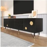 MODFU Lowboard mit Push-to-Open & verdeckten Griffen (TV-Möbel, Fernsehschrank, 1 St., Gitter- & Goldakzenten), mit Kabelmanagement