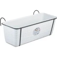Kreher Balkonkasten Pflanzkasten in Rattan-Optik mit Metallaufhängung, Breite 50 cm, Weiß