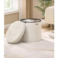 SONGMICS Sitzhocker MAZIE Kollektion, Fußhocker, Wohnheim, Schlafzimmer, Wohnzimmer (mit abnehmbarem Deckel), rund, mit Stauraum, faltbarer Hocker, einfache Montage, Fleece
