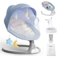 Insma Babywippe elektrisch Babyschaukel 5 Gang Schaukelstuhl Baby, 5-Punkt Sicherheitsgurt, 0-6 Monat max. 9kg