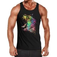 MoonWorks Tanktop Herren Tanktop Screaming Lion Natur Farben Bunt Colors Moonworks® mit Print