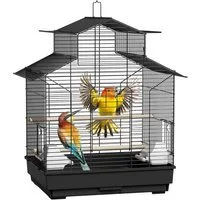 FIVMEN Vogelkäfig Papageienkäfig Vogelvoliere Vogelkäfig Vogelhaus Käfig Voliere, Voliere Kanarienvögelkäfig Schwarz 46x36x62cm (mit Dach)