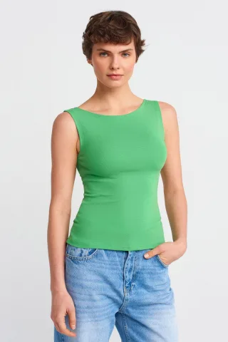 Ärmellose Slim-Fit Boot Hals-Bluse