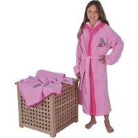 Wörner Kinderbademantel Bademantel Pferd rosa, Langform, Baumwoll-Webfrottier, Kapuze