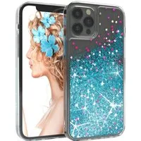 EAZY CASE Handyhülle Liquid Glittery Case für iPhone 12 / iPhone 12 Pro 6,1 Zoll, Gloss Slimcover Girly Backcover Bling Phone Case kratzfeste Cover Blau