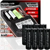 kraftmax Batterietester BC-4000 EXPERT Ladegerät + 8 Panasonic Eneloop Pro Mignon AA Akkus, (1 St)