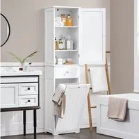 Yaheetech Hochschrank Badezimmerschrank mit Wäschekorb Schmaler Badschrank Badkommode Standregal, Einlegeböden verstellbar