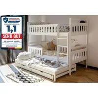 Kids Collective Hochbett 90x200 mit Ausziehbettfunktion Etagenbett Kinderbett zwei Schubladen Kinder 2 Lattenrost Rausfallschutz umbaubar in drei Betten weiß