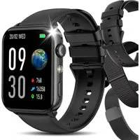 IOWODO Smartwatch Damen Herren 1,91" HD Touch, mit LED Lampe& Bluetooth Anruf Smartwatch, 3xRiemen (Metallarmband+Silikonarmband+Geflochtenesband) und Ladekabel, 5 Tage Akku,350 mAh,SpO₂/HR/Schlaf,App-Fitnesskurse,Schrittzähler,IP68