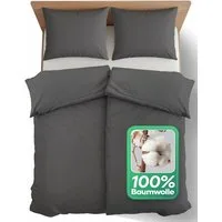 Slummer Bettwäsche Baumwolle Set 2tlg / 4teilig 135x200 / 155x220 cm anthrazit grau uni, Baumwolle, 4 teilig, incl. Kissenbezug 80x80, YKK-Reißverschluss, Sommerbettwäsche