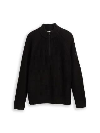 Denim Tom Tailor - Troyer Strickpullover black - Gr. - L