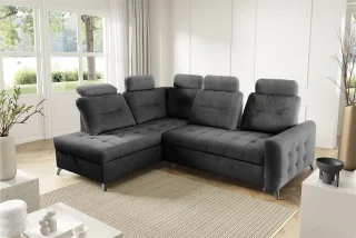 Ecksofa Schlafsofa Sofa WENDIE Stoff Hold Me Dunkelgrau Ottomane Links