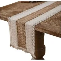 LAPAPRO Tischläufer Baumwoll Leinen Tischläufe,Hohlweben Bauernhaus Stil Tischdekoration, 30cm wide and 120 cm long