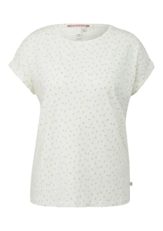 Q/S designed by - T-Shirt mit U-Boot-Ausschnitt und Allover-Muster weiß - Gr. - L
