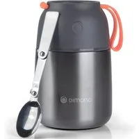 Dimono Thermobehälter Edelstahl Thermobehälter – Warmhaltebehälter mit Löffel & Silikonband, Edelstahl, (to-Go Lebensmittelbehälter, Essensbehälter für unterwegs)