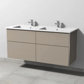 Sanipa 3way Keramik-Set Venticello Keramik-Doppelwaschtisch und Unterbau mit 4 Auszügen, Sandgrau-Ma BS32867
