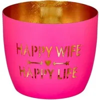 Giftcompany Windlicht Madras Windlicht M Happy wife, happy life hot pink/gold 8,5cm