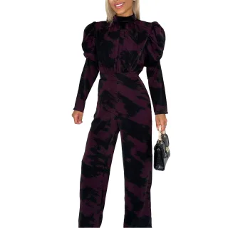 AX Paris - Jumpsuit für Damen, Polyester, Weites Bein, Puffärmel (Weinrot)