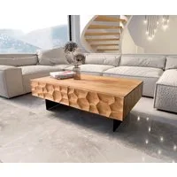 DELIFE Couchtisch Solu, Akazie Natur 120x70 cm 4 Schübe Fuß schwebend Metall Schwarz 3D-Front