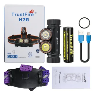 Trustfire H7R 2000 Lumen Red White 4000K CRI95 Head LED Headlamp Work Light USB Rechargeable with Spotlight Floodlight L