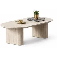 HOOZ Wohnzimmertisch Couchtisch oval Keramikplatte Traventin-Optik Säule Mond 130x70 cm (Set, 1-St., 1× Couchtisch), Keramik-Tischplatte, verschiedene Varianten, pflegeleicht & stabil