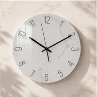 K&L Wall Art Wanduhr Steinoptik Glasuhr Analoge Wanduhr aus Glas Uhr Marmor Küchenuhr (leises Quarz Uhrwerk ohne Ticken)