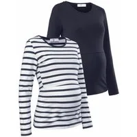 Neun Monate Umstandsshirt, 2er Pack Shirts für Schwangerschaft und Stillzeit (Packung, 2-tlg., 2) Langarm, figurbetont, unifarben oder geringelt