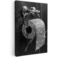 OneMillionCanvasses® Leinwandbild Toilette - Toilettenpapier - Schwarz und weiß - Glitzer, Fotodruck (1 St), Badezimmer Deko, Bilder WC, Toilette Wanddeko 20x30 cm