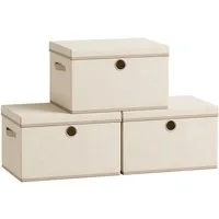 SONGMICS Aufbewahrungsbox 3er-Set, Ordnungsboxen, stapelbar mit Griffen, 43 x 30 x 30 cm, Stoffboxen mit Deckel, PP-Platten, geruchsneutral, faltbar