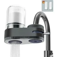 MOPUEA Wasserhahnfilter Spülbecken-Wasserfilter, transparenter Wasserfilter für Wasserhähne, 7 Lagiges Verbundfilterelement, 2 Ersatzkern