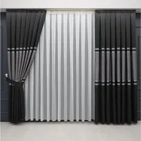 Gardinen by Justyna Vorhang Vorhang Komplett-Set Vorhang Schwarz Grau – Falten mit Store (5 St), Kräuselband, halbtransparent, Fertiggardine, Halbtransparent, Faltenband, Komplett-Set, Pflegeleicht