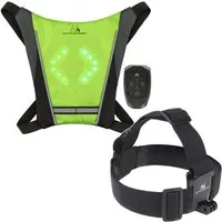 Maclean Warnweste Rucksack mit LED-Signalleuchte MCE420 + Stirnband MC-825 mit Fernbedienung, wasserdicht: Fernbedienung IPx5