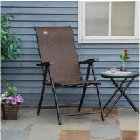 Outsunny Campingstuhl Polyrattan Gartenstuhl wetterfester klappbar 120kg Belast (Klappstuhl, 1 St), Braun+Schwarz 58 x 71 x 111 cm