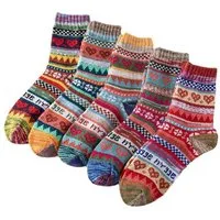 Blusmart Freizeitsocken 5-teiliges Sockenset im Ethno-Stil (Dicke Linien, warm, Wintermode) Unisex