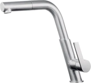 Neuesbad Serie 600 Spültischarmatur mit Eckiger Auslauf und PULL-OUT SPRAY, Edelstahl Gebürstet NB1DEBQSF73M1
