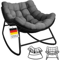 STEELSØN Schaukelstuhl Veldora Rattan XXL Schaukelsessel mit Sitzpolstern für Innen & Außen (Anthrazit, Stahlgestell 75x100x65 cm), Relaxsessel wetterfest & rutschfest, Lounge Sessel bis 125 kg