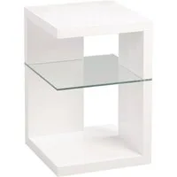 M2 Kollektion Beistelltisch DOMINGO, Weiß Hochglanz, B 40 x H 60 x T 40 cm, Ablage aus Sicherheitsglas