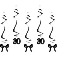 partydeco Girlande, Spiralgirlande 50cm Deckenhänger Zahl 30 und Schleifen 5er Set Schwarz