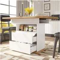 OKWISH Esstisch Multifunktionaler Ausziehtisch (Ausziehbarer Teleskoptisch 110-140 cm mit Soft-Close-Tür und Stauraum – Flexibler, platzsparender Esstisch für Küche & Wohnzimmer, 1-St)
