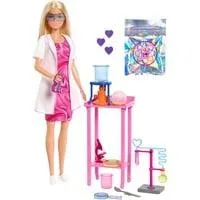 Barbie Wissenschaftlerin-Puppe und Zubehör mit blonder Modepuppe, Labortisch und Farbwechsel-Zubehör