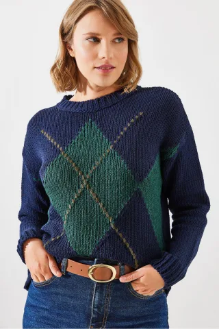Pullover mit geometrischem Muster und Rundhalsausschnitt