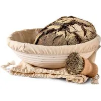 Praknu Gärkorb Gärkorb zum Brotbacken - Aus nachhaltigem Rattan - Rund - 30cm - Set, Aus nachhaltigem Rattan - Geruchsneutral - Mit Backutensilien
