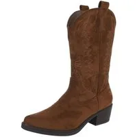 Ital-Design Eleganter hoher Stiefel mit Blockabsatz für Damen Westernstiefel (90927502) Blockabsatz Stiefel in Braun
