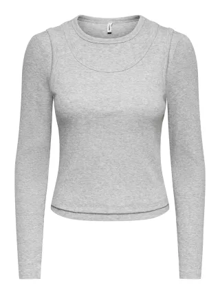 ONLY - ONLJILLI L/S O-NECK DOUBLE TOP JRS Light Grey Melange - Gr. - M
