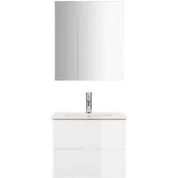 welltime Badmöbel-Set Lund Badmöbel Set Badschrank Badezimmerset, (Komplett-Set), Spiegelschrank, Waschtisch und Waschbecken Breite 60cm