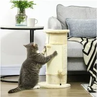 PawHut Kratzbaum Kratzsäule für Katze mit Plüschball, Sisalseil und Kratzstamm, für Indoor, Cremeweiß